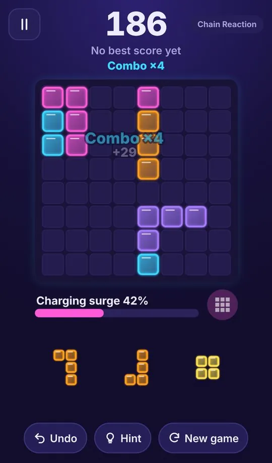 BLOCK RUSH: a chain reaction combo on the neon board