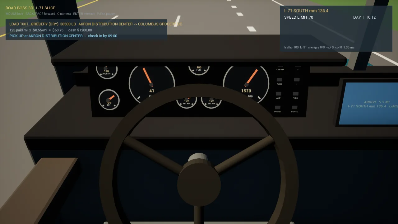 ROAD BOSS 3D prototype: the truck cab with its dashboard and steering wheel