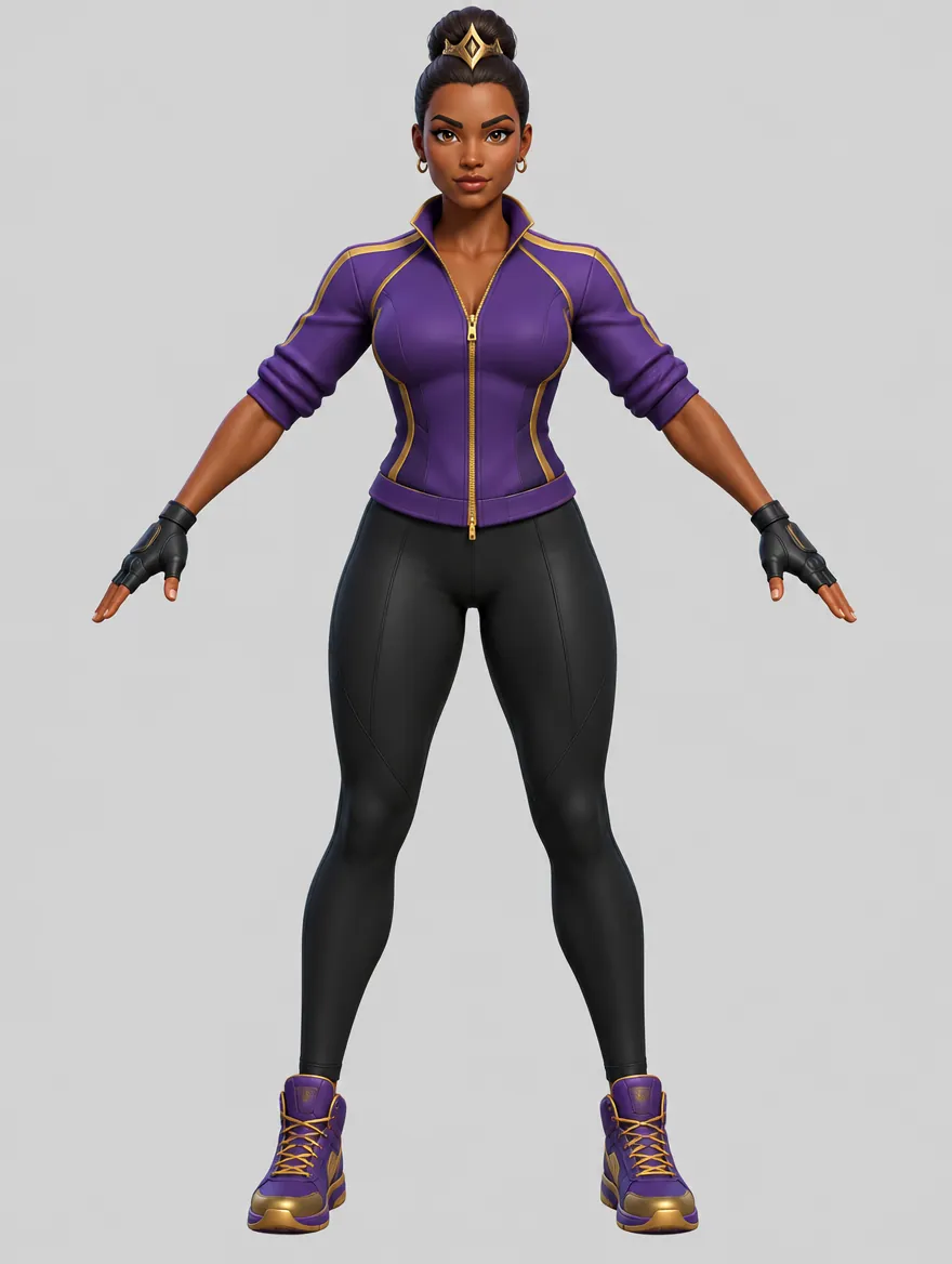 SLAP KING character model: Queen V in a purple jacket with gold trim