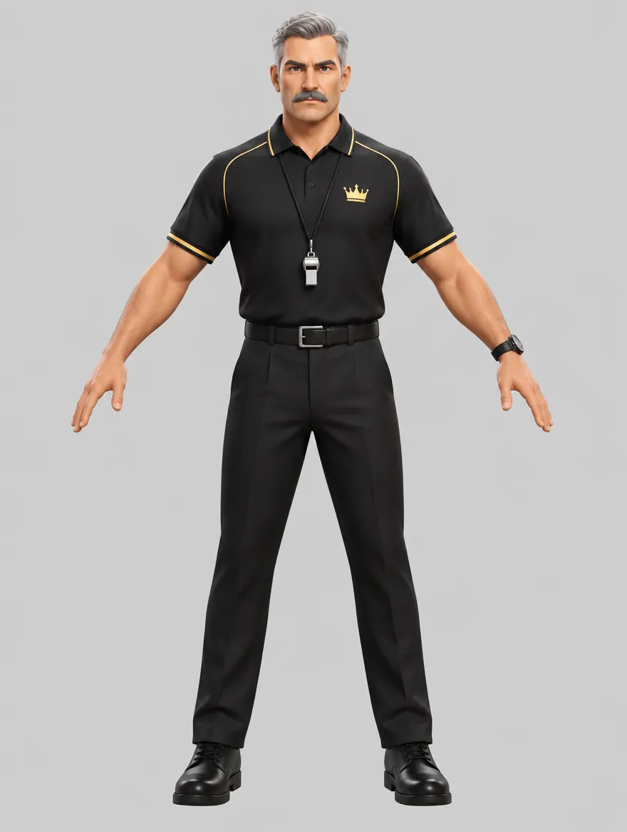 SLAP KING character model: the referee in black and gold